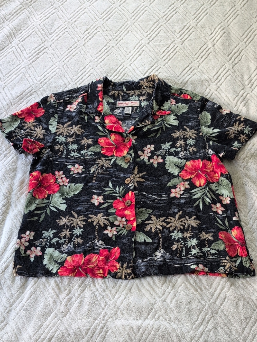 Black Floral Hawaiian Button-Up Jamaica Bay Women's Shirt